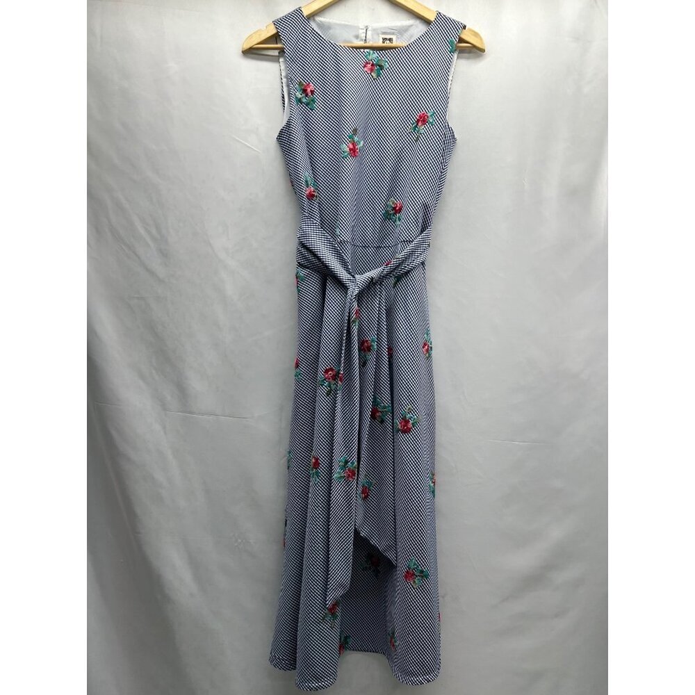 Anne Klein Gingham Floral Embroidered Maxi Dress Women's 6